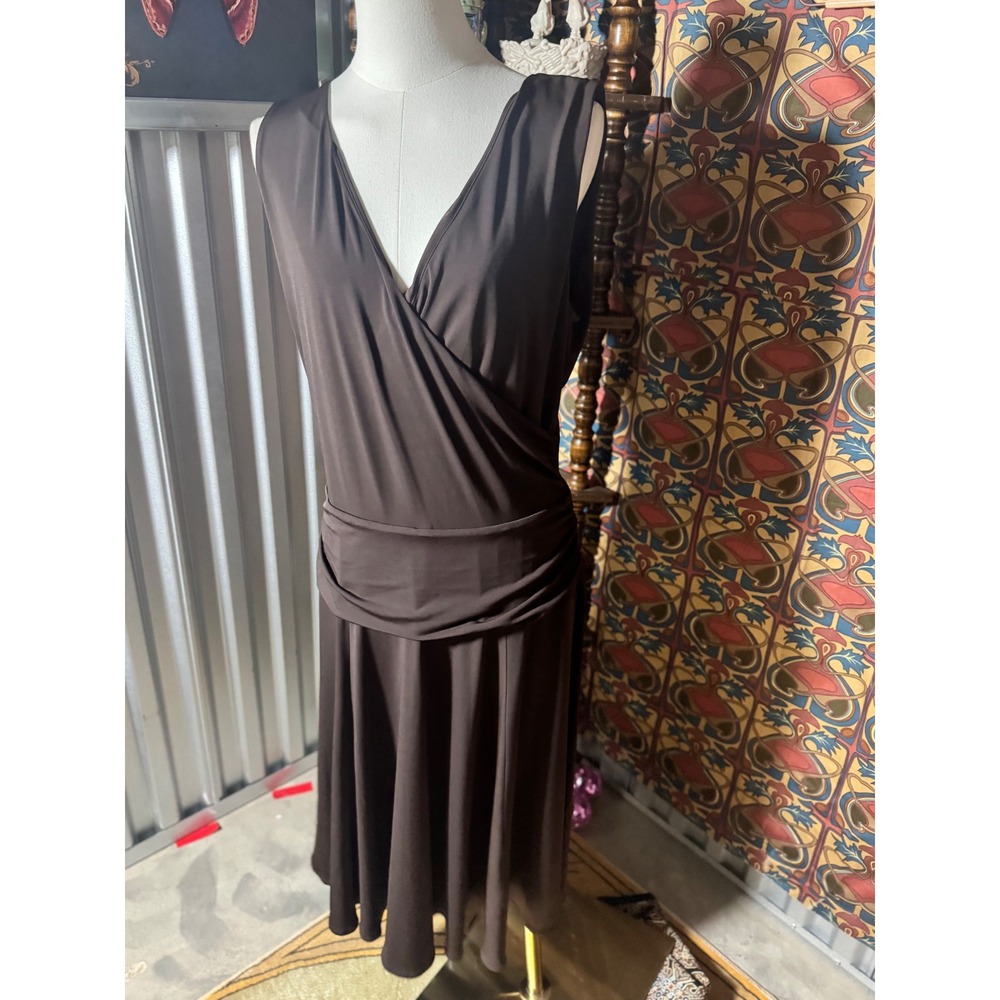 Vintage Talbots Brown Sleeveless V-Neck Midi Dress Womens Size 12 Career Casual